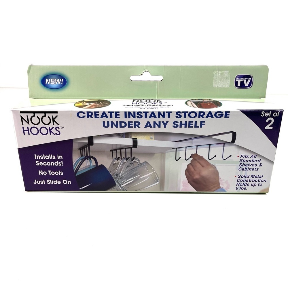 Nook Hooks Under Cabinet Hooks As Seen on TV 2 pack Box new in box